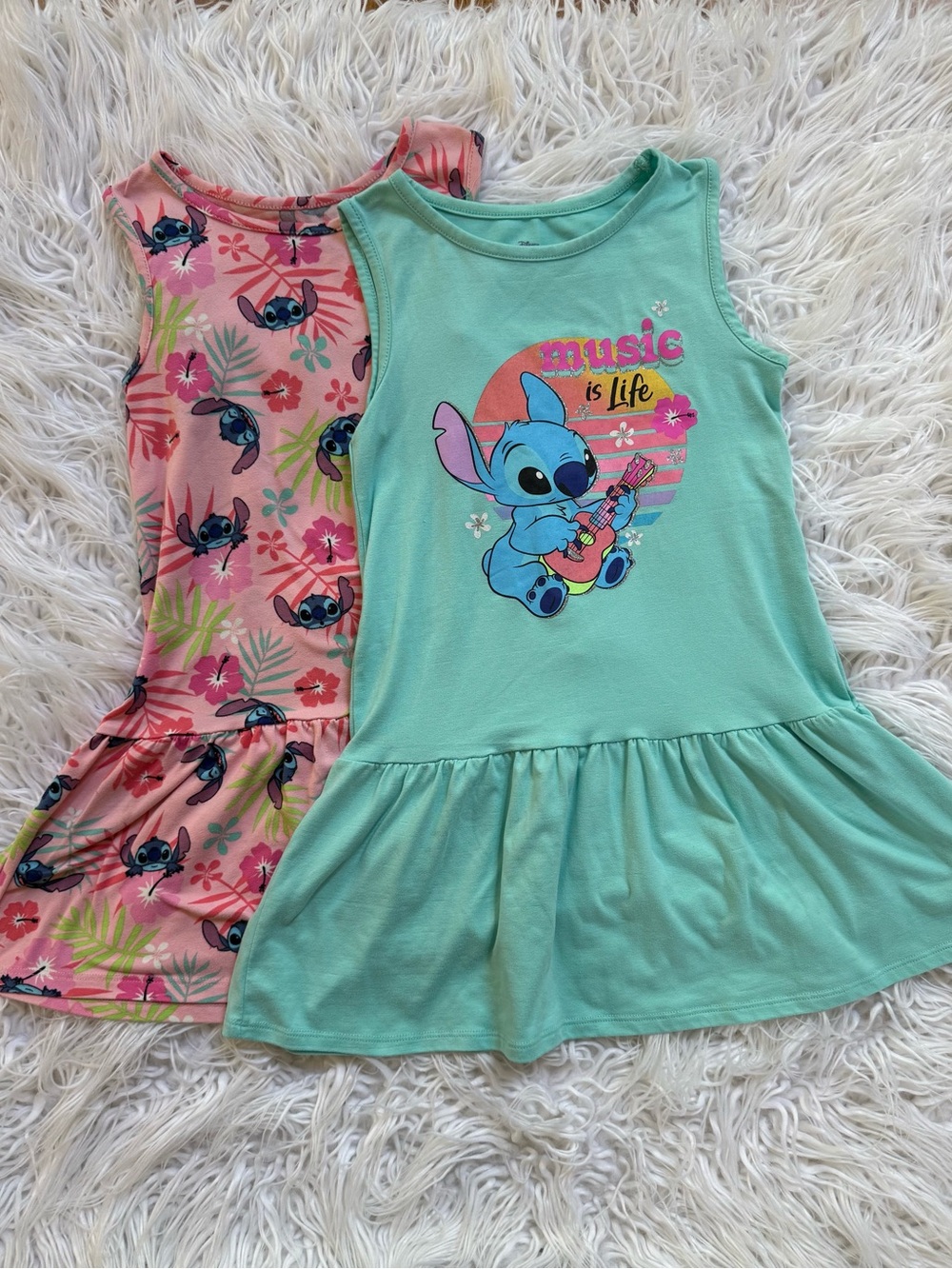 Disney Mint & Pink Stitch Graphic Sleeveless Dresses